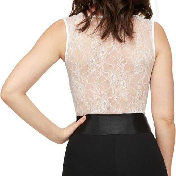 NWT bebe Logo Sheer Lace Back Bodysuit Size L White - Picture 6 of 10